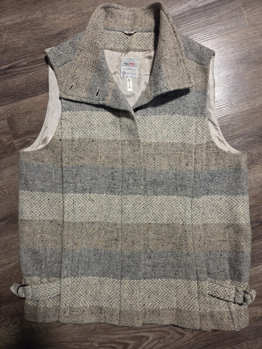 Vintage Avoca Made In Ireland Wool Vest - Gray/Tan Striped